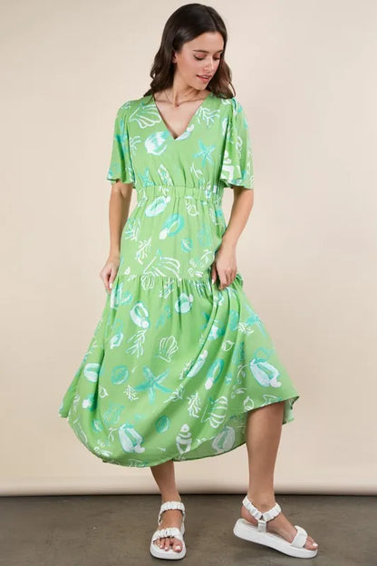 Hazel Blues® |  VERY J Printed V-Neck Resort Midi Dress