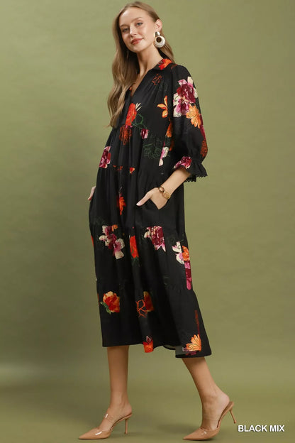 Sunday Bloom Dress | Floral Puff Sleeve Tiered Dress