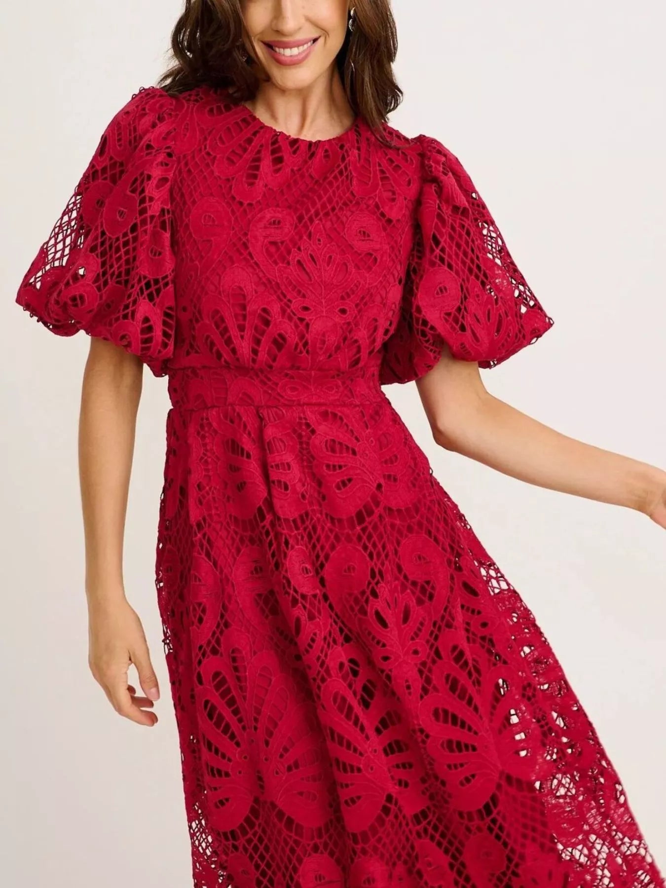 Hazel Blues® |  Lace Puff Sleeve Midi Dress