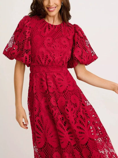 Hazel Blues® |  Lace Puff Sleeve Midi Dress