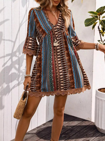 Hazel Blues® |  Printed V-Neck A-Line Dress