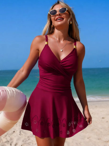 Hazel Blues® |  Crossover Ruched One-Piece Swim Dress