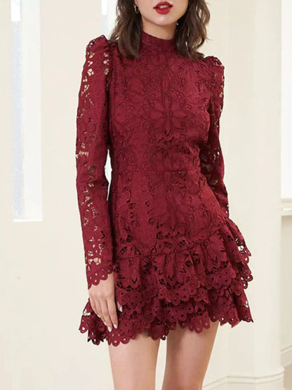 Hazel Blues® |  Lace Mock Neck Long Sleeve Mini Dress