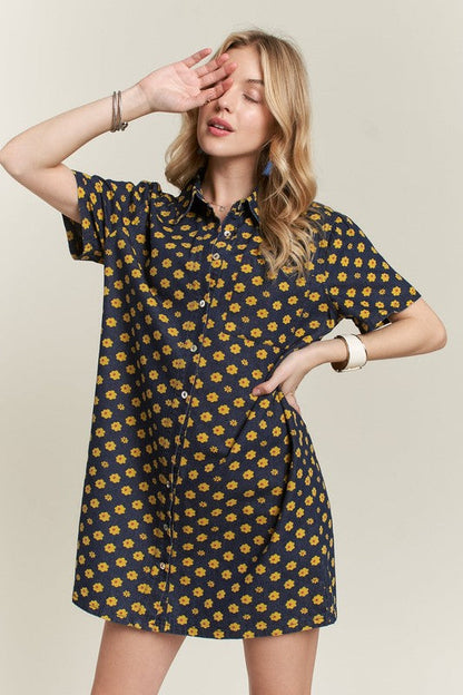 Hazel Blues® |  ADORA Floral Button-Up Mini Denim Dress