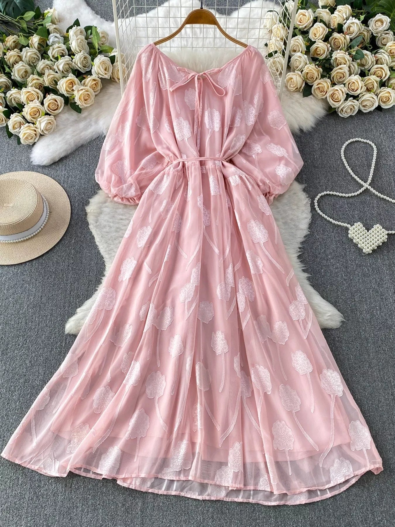 Hazel Blues® |  Button Front Puff Sleeve Chiffon Dress