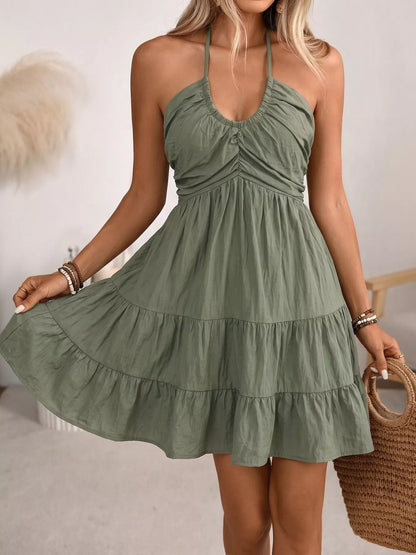 Hazel Blues® |  Casual Halter Neck Tiered Mini Dress
