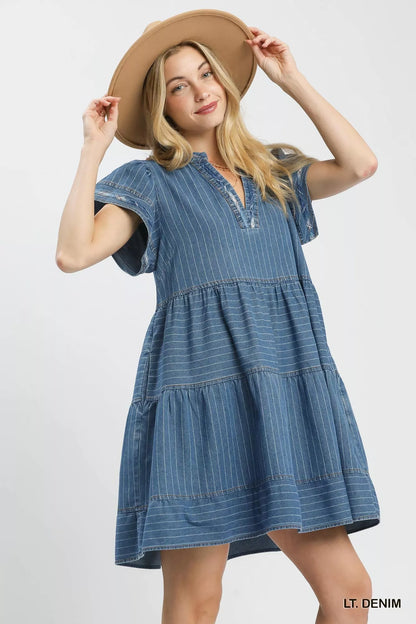 Hazel Blues® |  Umgee Chambray Tiered Babydoll Dress