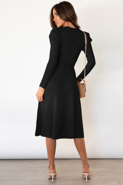 Hazel Blues® |  Round Neck Long Sleeve Tie Waist Sweater Dress