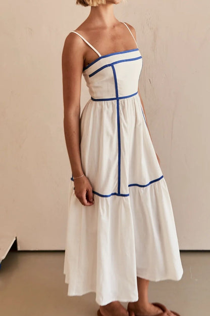 Hazel Blues® |  Contrast Trim Square Neck Midi Cami Dress