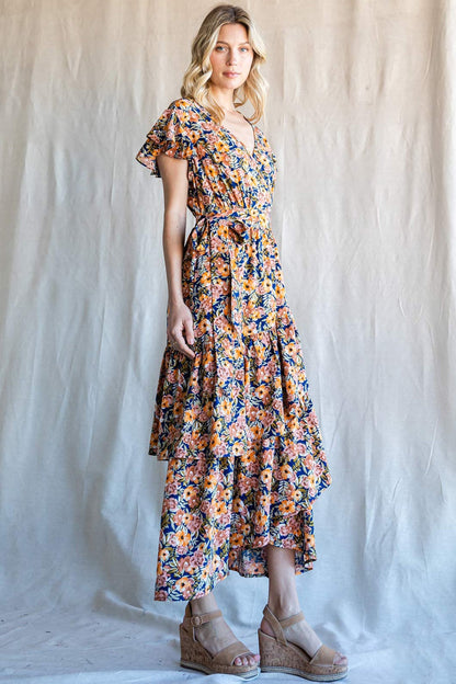 Hazel Blues® |  Cotton Bleu by Nu Label Floral Ruffled Midi Dress