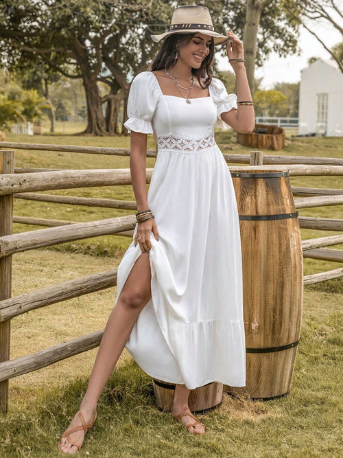 Hazel Blues® |  Square Neck Flounce Sleeve Midi Dress