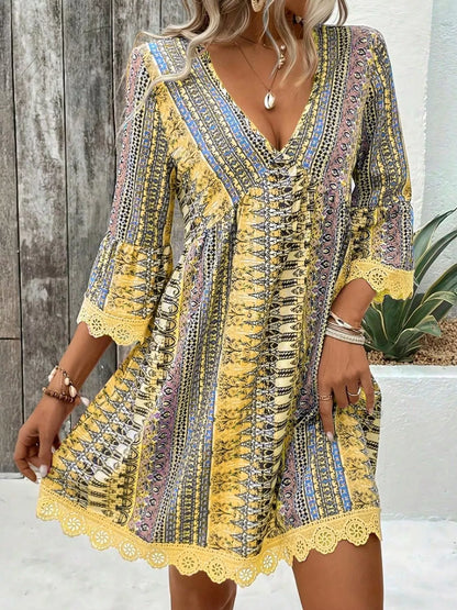 Hazel Blues® |  Printed V-Neck A-Line Dress