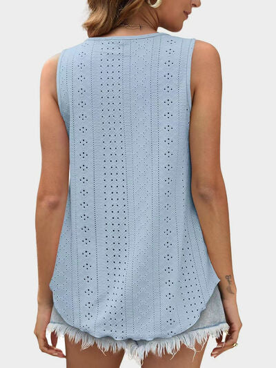 Hazel Blues® |  Florira Eyelet Round Neck Tank