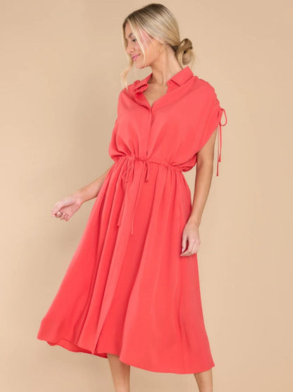 Hazel Blues® |  Drawstring Collared Neck Short Sleeve Midi Dress