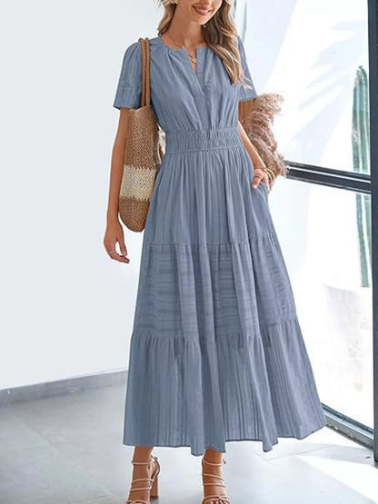 Hazel Blues® | Short Sleeve Tiered Midi Dress