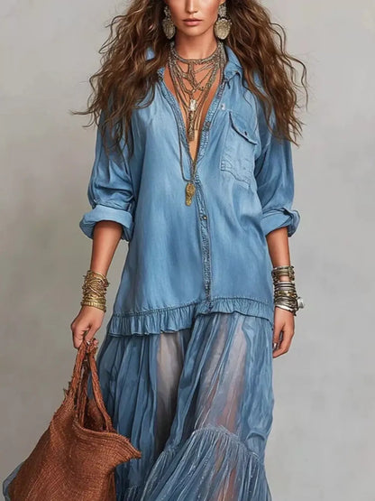 Ruffle Romance Dress | Ruffle Long Sleeve Sheer Dress