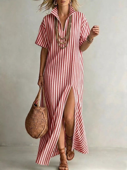Hazel Blues® |  Striped High Slit Maxi Shirt Dress