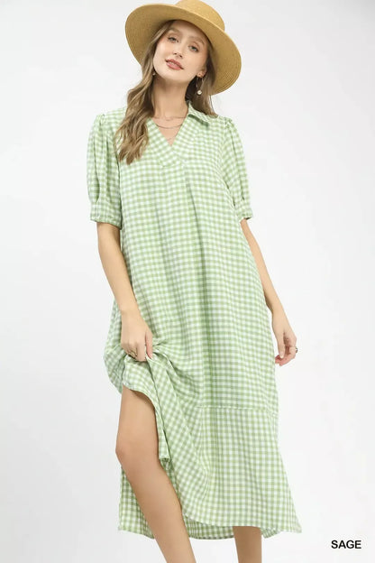 Hazel Blues® |  Umgee Gingham Midi Dress with Side Pockets