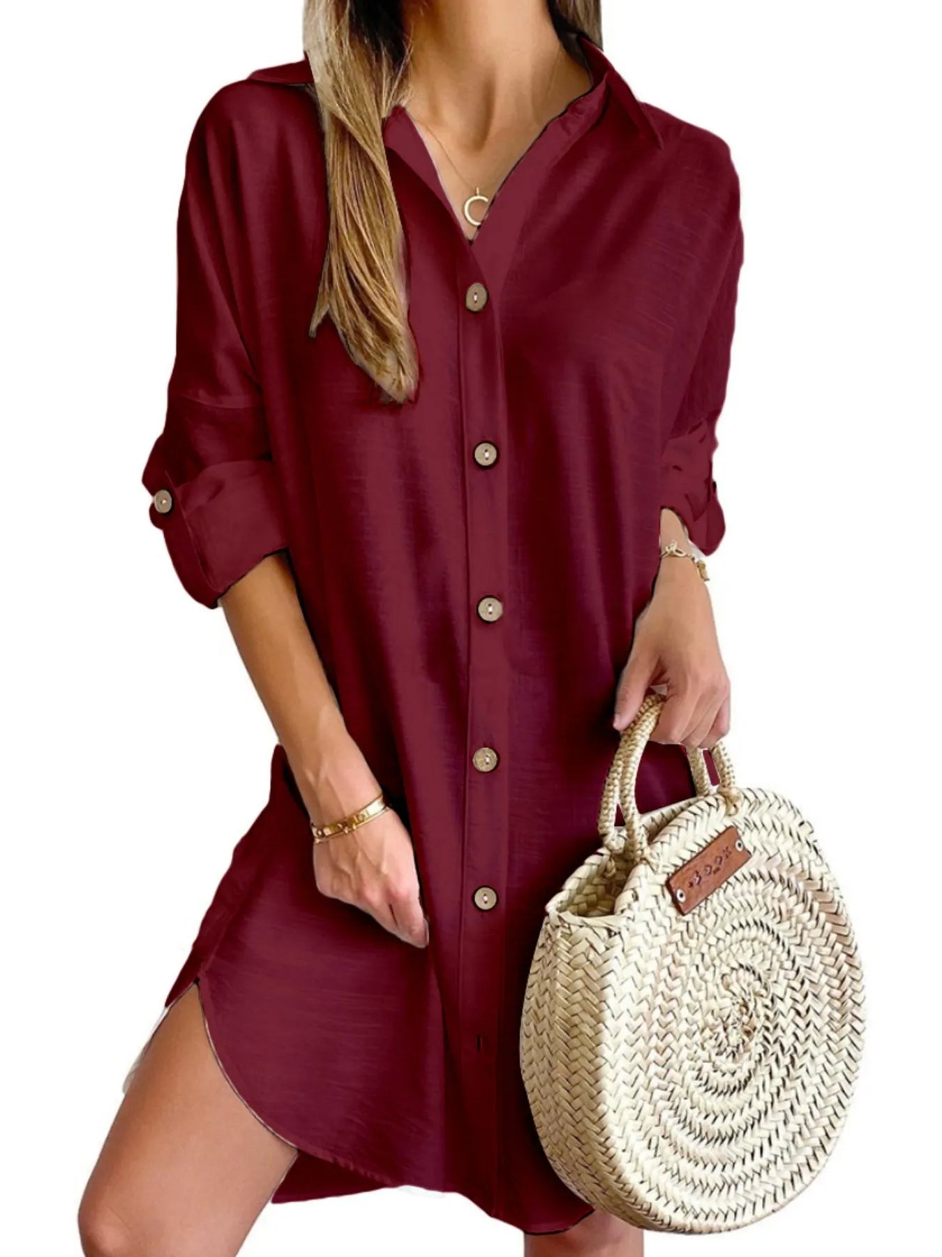 Hazel Blues® |  Button Down Long Sleeve Shirt Dress
