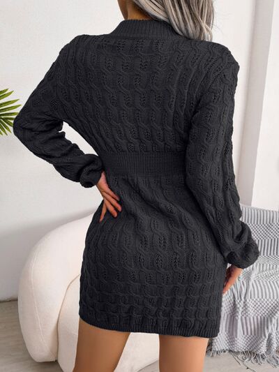Hazel Blues® |  Cable-Knit Round Neck Mini Wrap Sweater Dress
