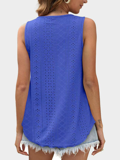 Hazel Blues® |  Florira Eyelet Round Neck Tank