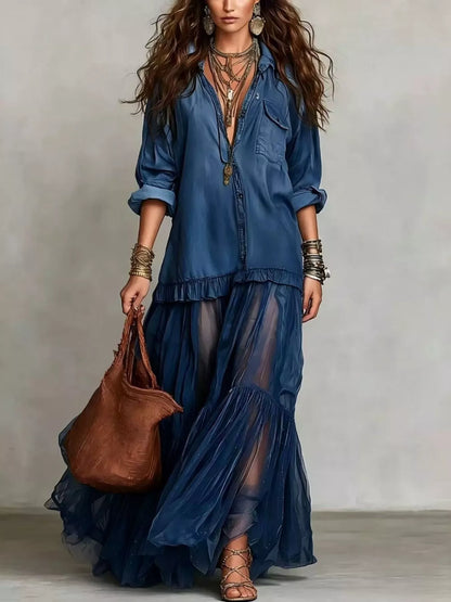 Ruffle Romance Dress | Ruffle Long Sleeve Sheer Dress