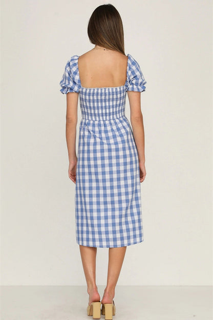 Hazel Blues® |  Slit Plaid Short Sleeve Midi Dress