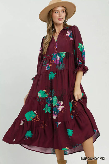 Sunday Bloom Dress | Floral Puff Sleeve Tiered Dress