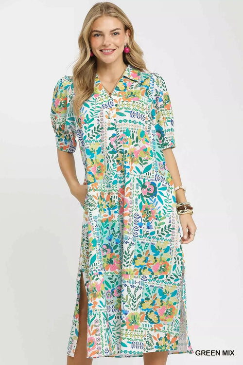 Hazel Blues® |  Umgee Folk Print Midi Dress with Side Pockets