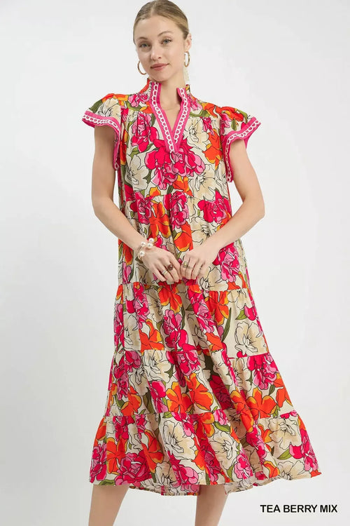 Hazel Blues® |  Umgee Mix Bold Floral Tiered Midi Dress