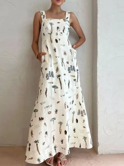 Hazel Blues® |  Printed Sleeveless Maxi Dress with Pockets