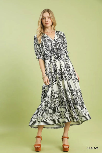 Hazel Blues® |  Umgee Two tone Border Print Midi Dress