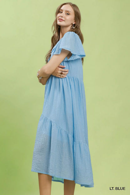 Hazel Blues® |  Umgee Textured Tiered Midi Dress with Side Pockets