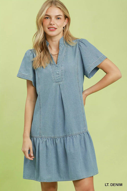 Hazel Blues® |  Umgee Ruffle Hem Mini Denim Dress