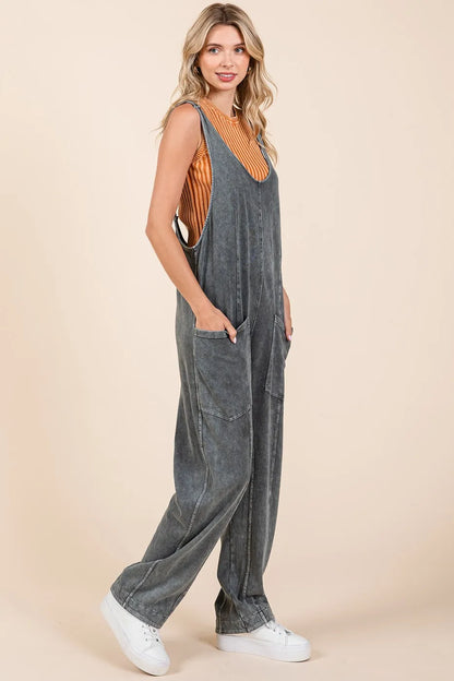 Hazel Blues® |  Mittoshop Mineral Wash Relaxed Fit Sleeveless Harem Jumpsuit