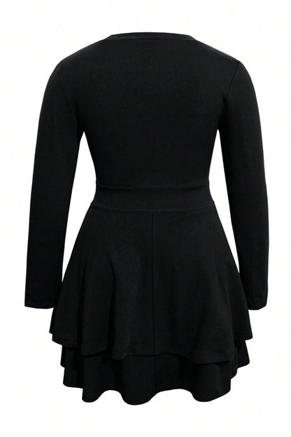 Hazel Blues® | Layered V-Neck Long Sleeve Mini Dress