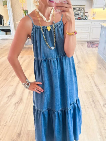 Hazel Blues® | Tiered Ruffle Hem Denim Dress