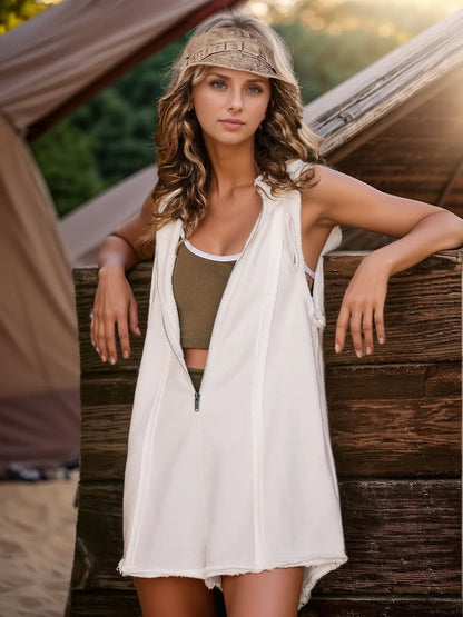 Hazel Blues® |  Half Zipped Hooded Sleeveless Romper