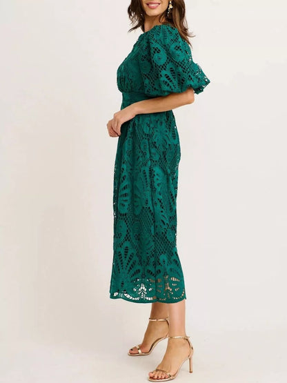 Hazel Blues® |  Lace Puff Sleeve Midi Dress