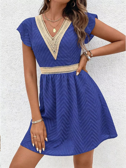 Hazel Blues® |  V-Neck Ruffle Sleeve Mini Dress