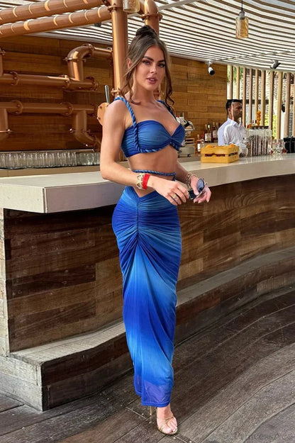 Blue Gradient Push Up Bikini 3 Pieces Bikini Set