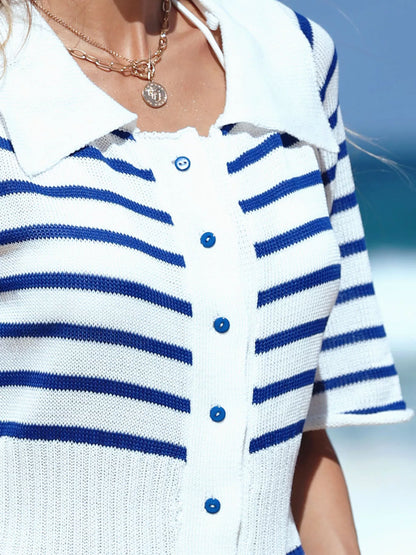 Hazel Blues® |  Striped Button-Down Knit Mini Dress