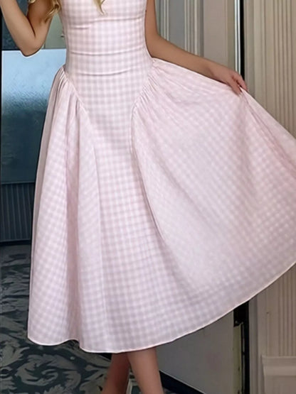 Hazel Blues® | Plaid Square Neckline Midi Dress