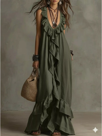 Hazel Blues® |  Ruffled Sleeveless Maxi Dress