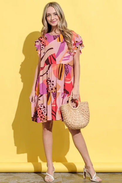 Hazel Blues® |  And The Why Printed Double Ruffles Sleeve Dress