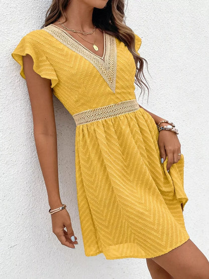 Hazel Blues® |  V-Neck Ruffle Sleeve Mini Dress