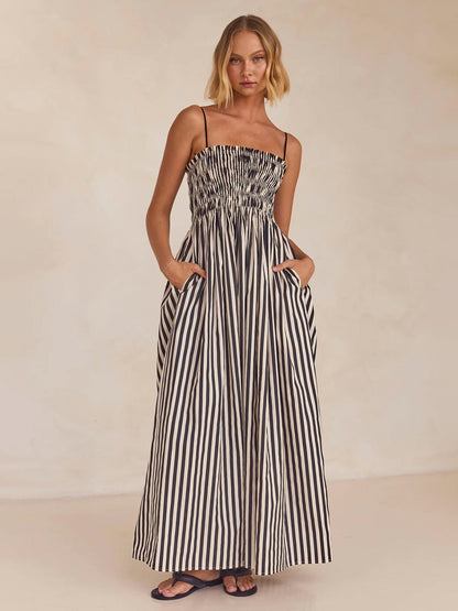 Hazel Blues® |  Smocked Striped Square Neck Cami Dress