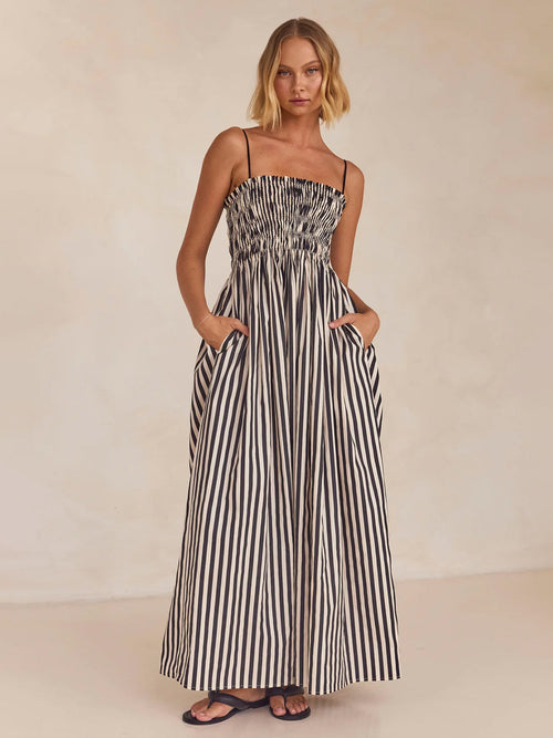 Hazel Blues® |  Smocked Striped Square Neck Cami Dress