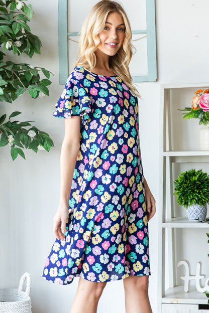 Hazel Blues® |  Heimish Floral Ruffled Short Sleeve Dress with Pockets