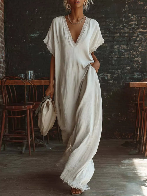 Hazel Blues® | Lace Trim V-Neck Maxi Dress